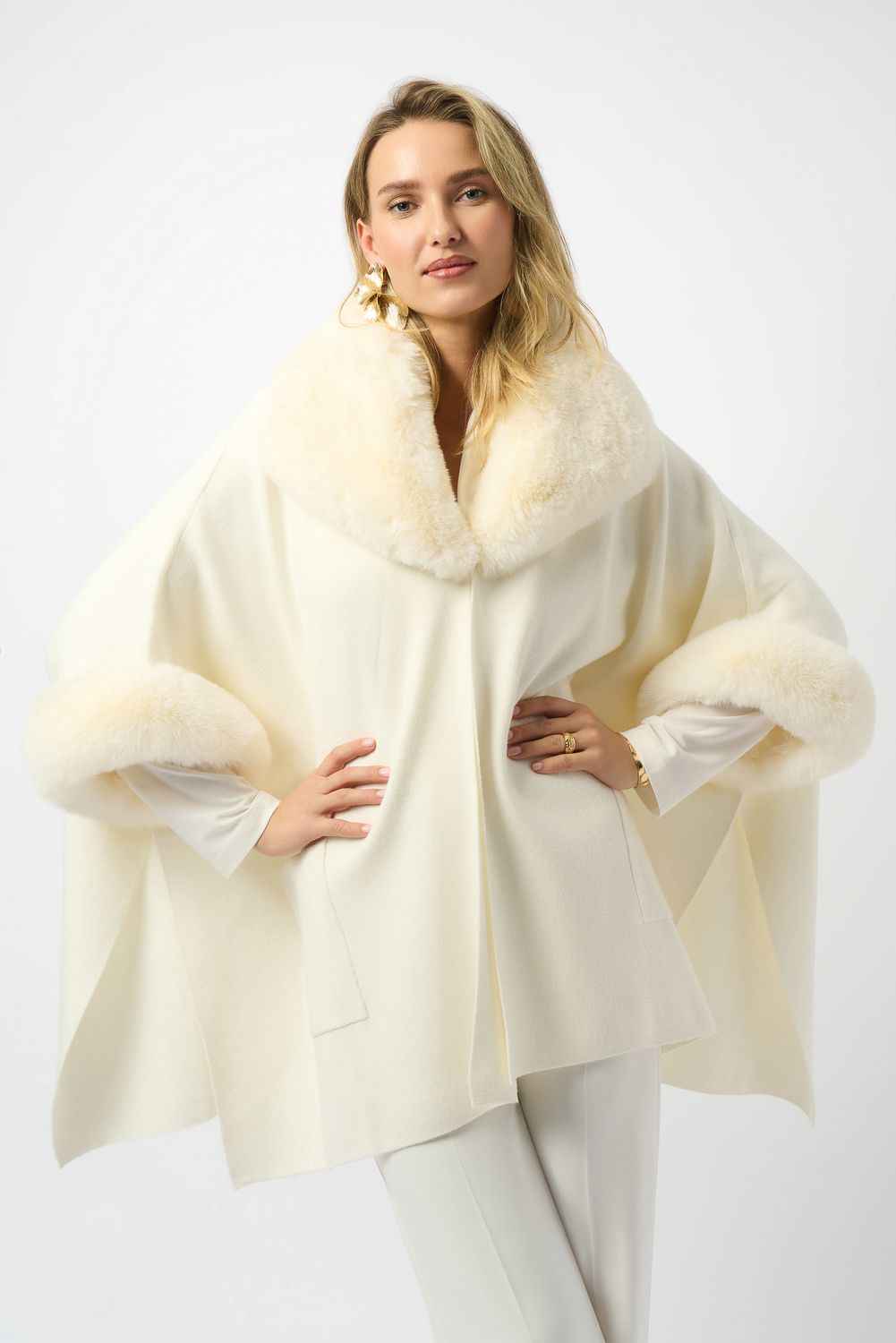 Joseph Ribkoff Brushed Jacquard and Faux Fur Cape 243930F25