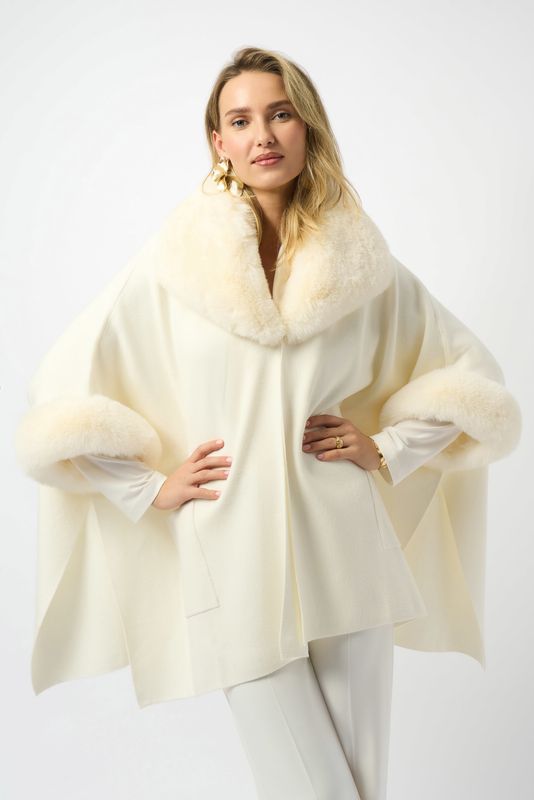 Joseph Ribkoff Brushed Jacquard and Faux Fur Cape 243930F25