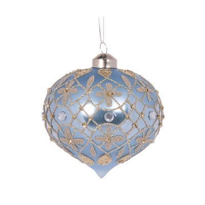 HOLLY & IVY BLUE QUILTED FLEUR ONION BAUBLE