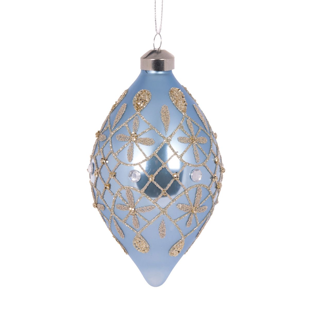 HOLLY & IVY Blue Quilted Fleur Drop Bauble ECI151