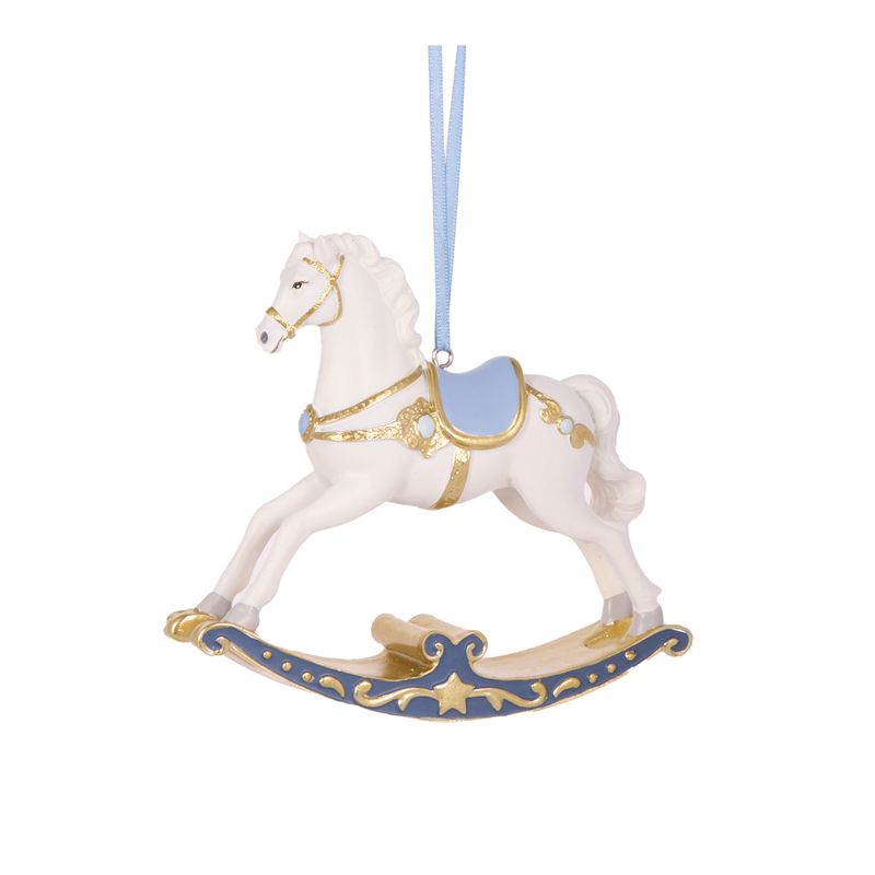 HOLLY & IVY SNOWY BLUE ROCKING HORSE ORNAMENT