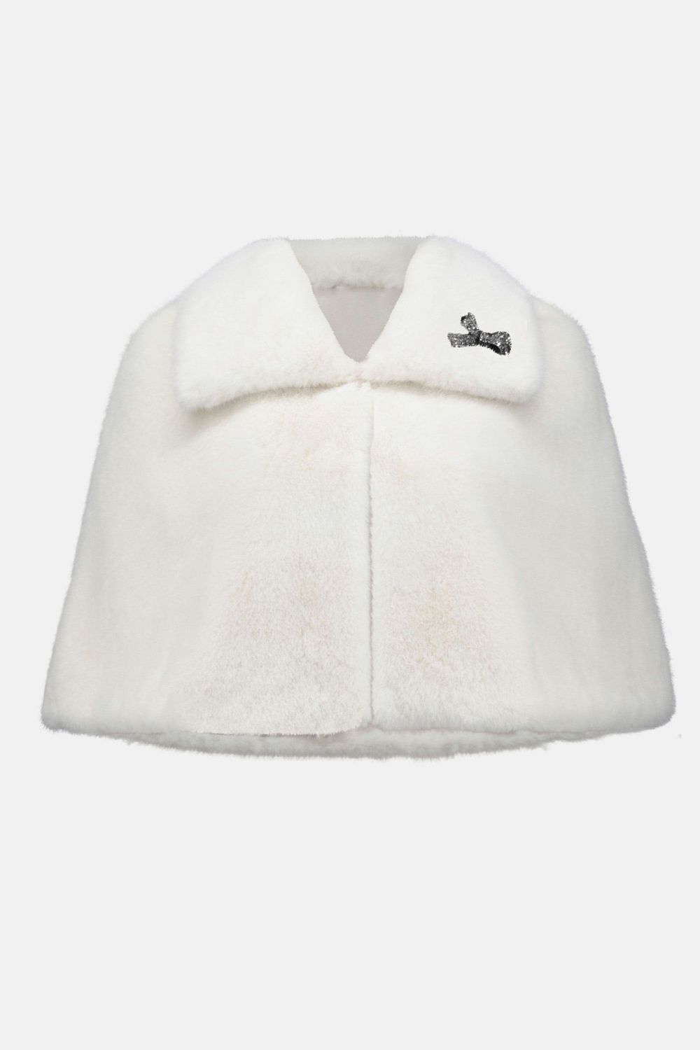 Joseph Ribkoff Faux Fur Cape Crystal Brooch  White 253749