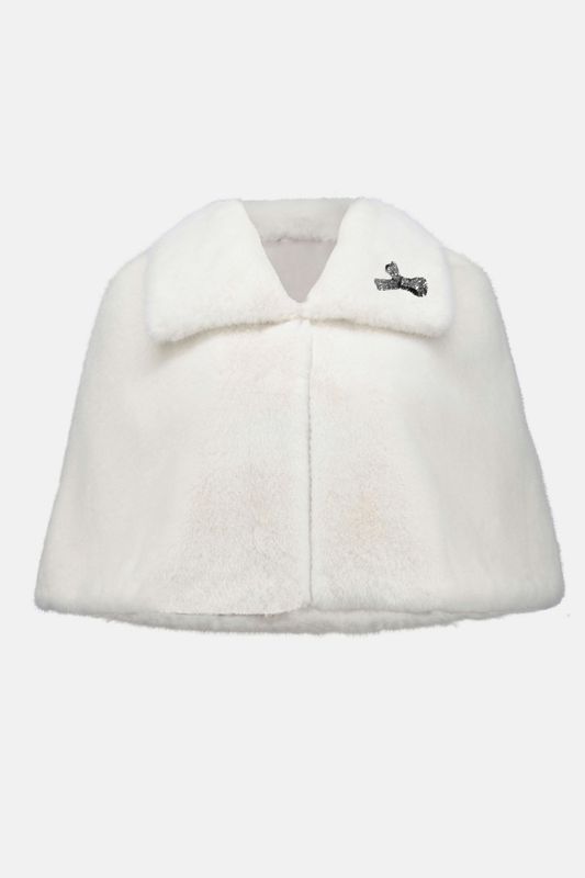 Joseph Ribkoff Faux Fur Cape Crystal Brooch  White 253749