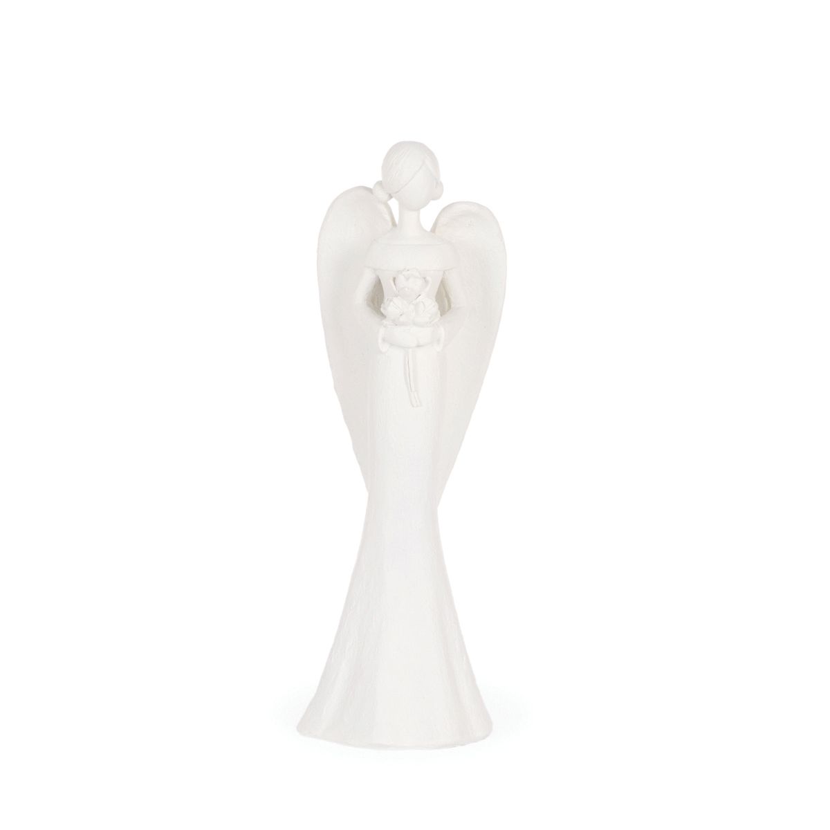 HOLLY & IVY WHITE ETCHED ANGEL WITH FLOWERS ECA015