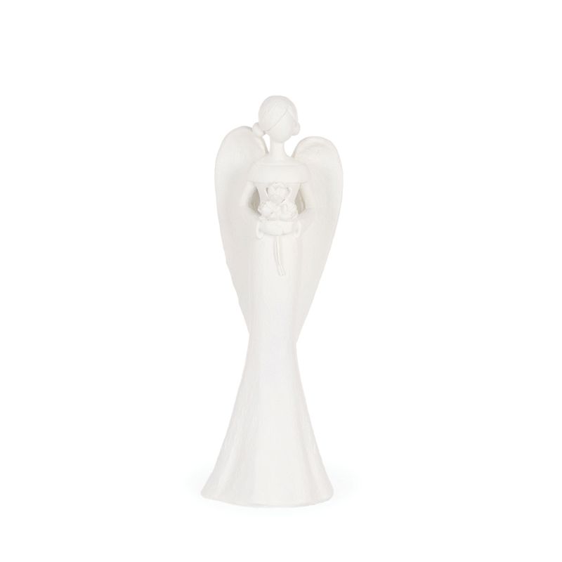 HOLLY & IVY WHITE ETCHED ANGEL WITH FLOWERS ECA015