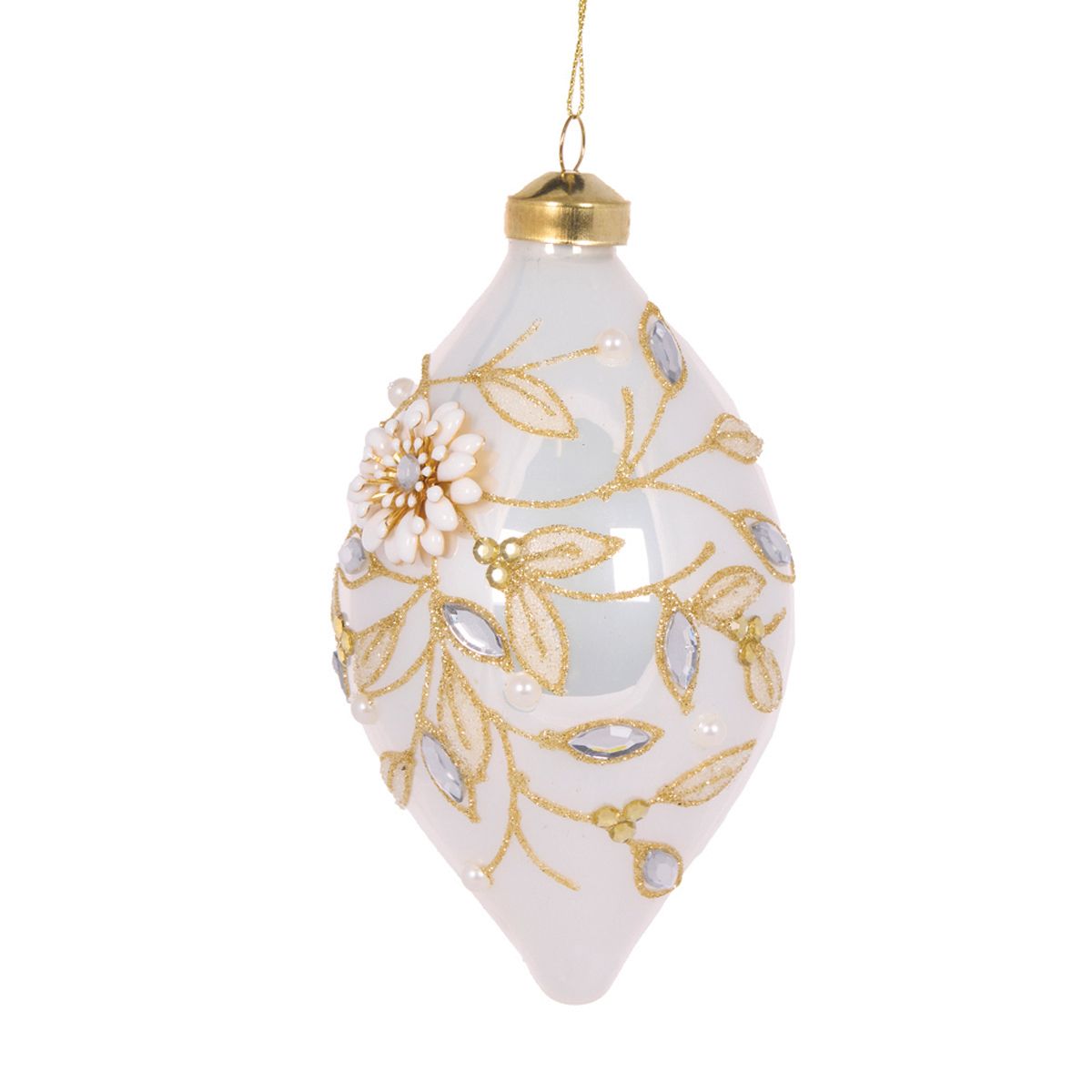 HOLLY & IVY IVORY EMBELLISHED FOLIAGE DROP BAUBLE