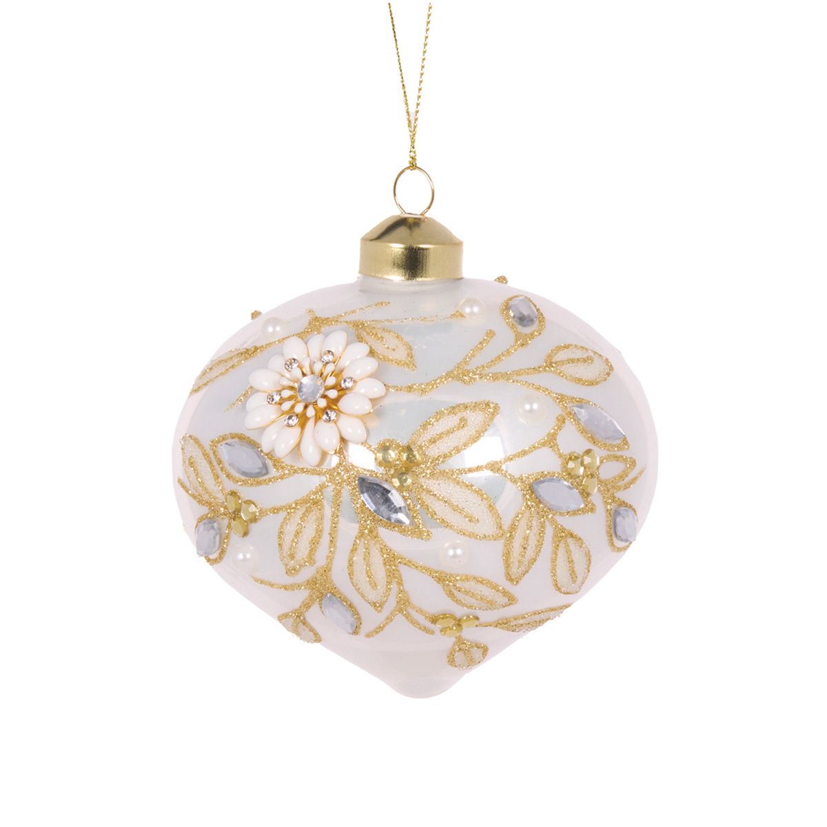 HOLLY & IVY IVORY EMBELLISHED FOLIAGE ONION BAUBLE ECI062