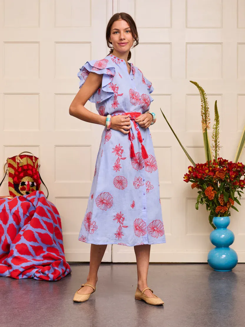 Nimo With Love Cypress Pastel Blue/Red Flowers Dress