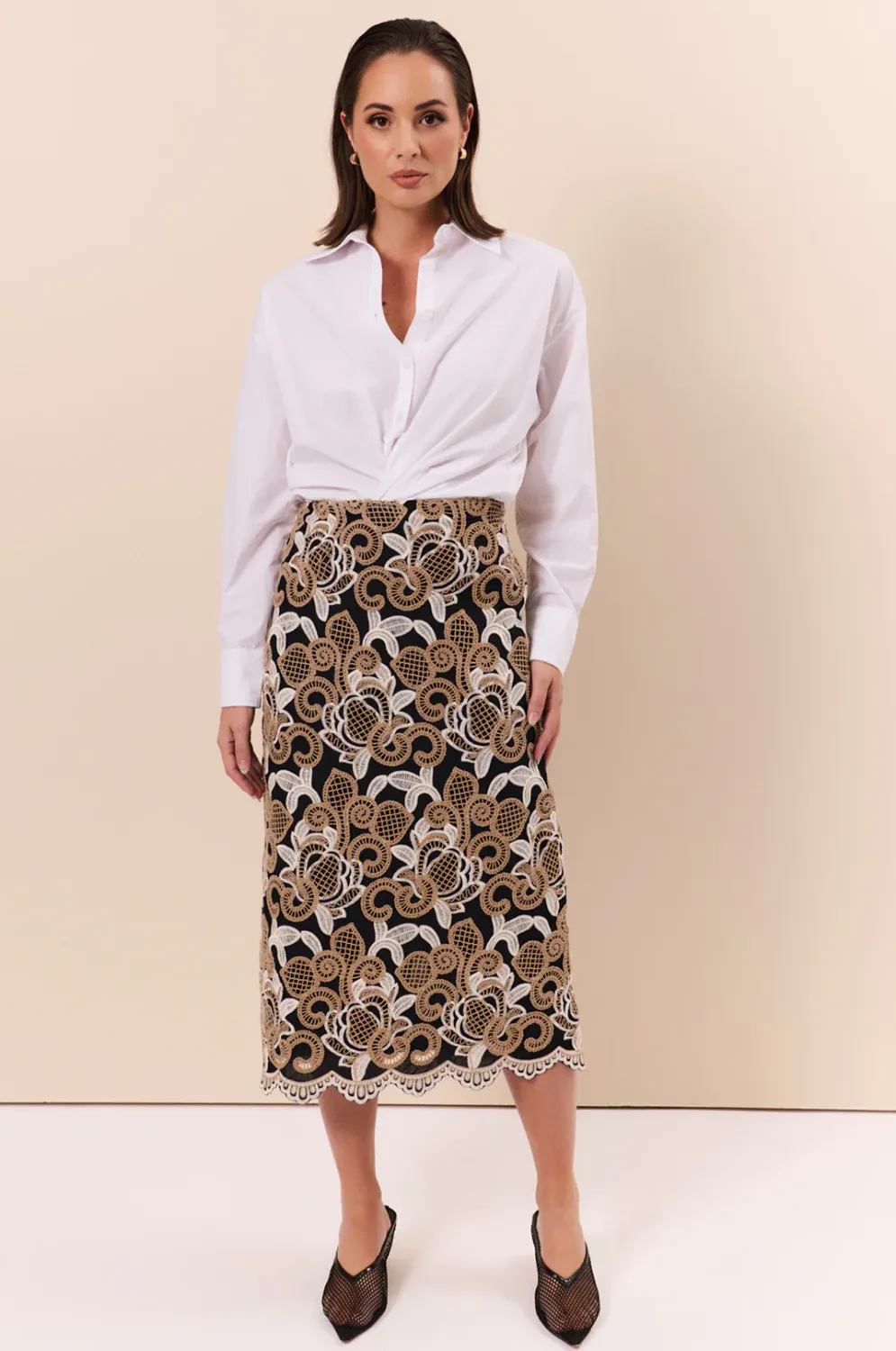 Adorne Scalloped Hem Midi Skirt AJD2013