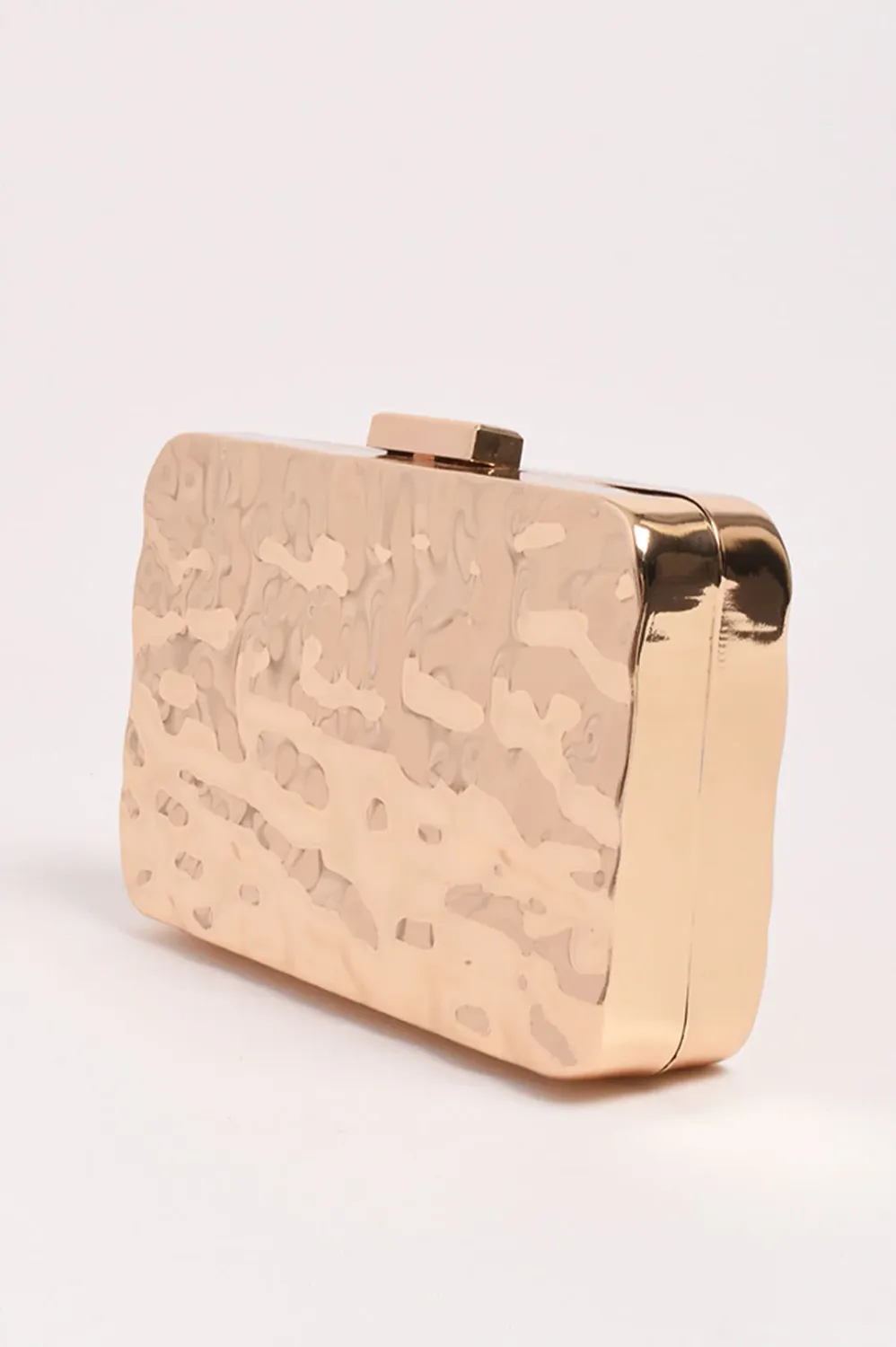 Adorne Heidi Textured Metal Structured Gold Clutch