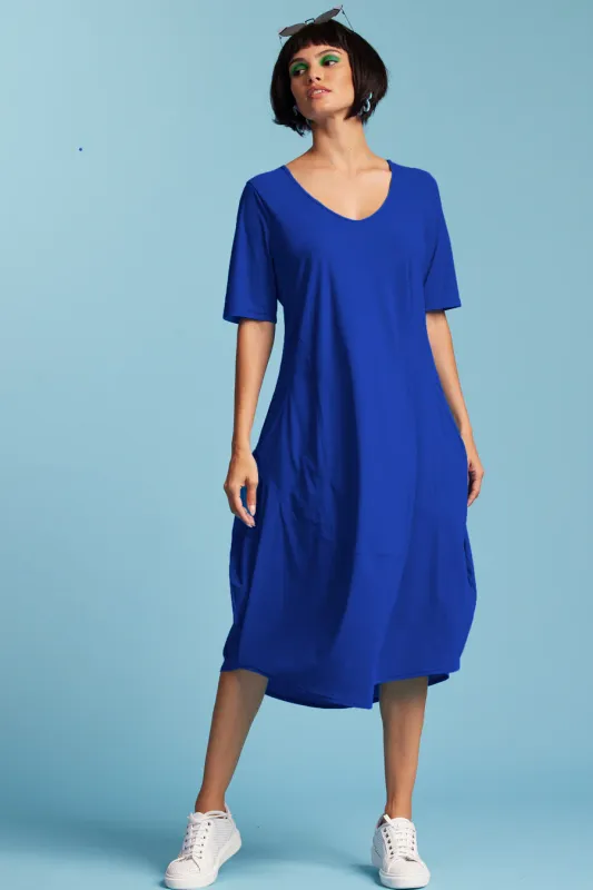 Paula Ryan Scoop V 1/2 Sleeve Tulip Dress Greek Blue 8697 Paula Ryan Scoop V 1/2 Sleeve Tulip Dress Greek Blue 8697