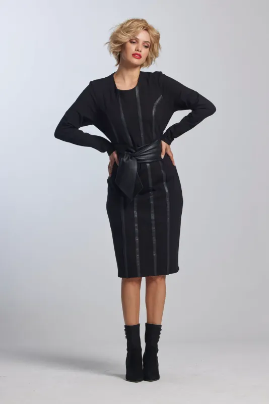 Paula Ryan Leather Trim Roma Panel Dress 8763 Paula Ryan Leather Trim Roma Panel Dress 8763