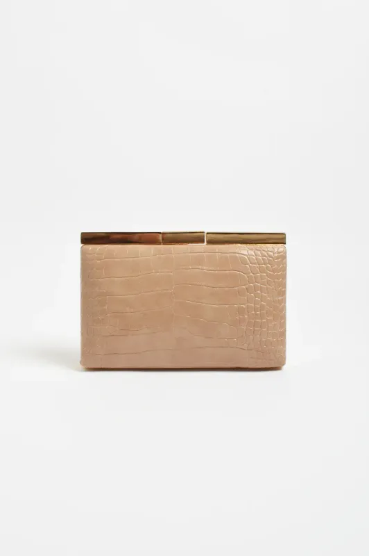 Adorne Savina Croc Structured Clutch Camel
