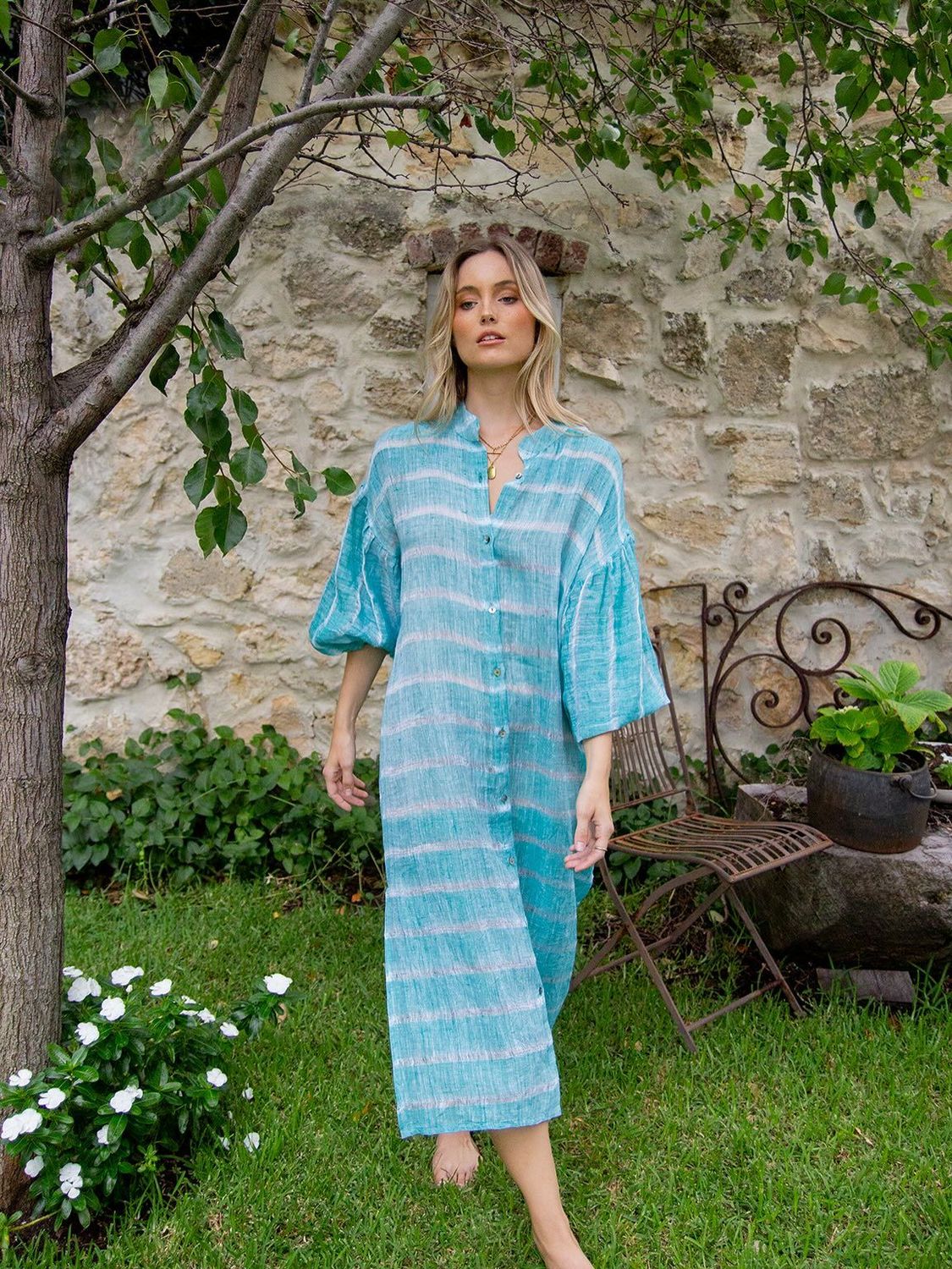 Scandi&Co Casablanca Dress Aqua Stripe