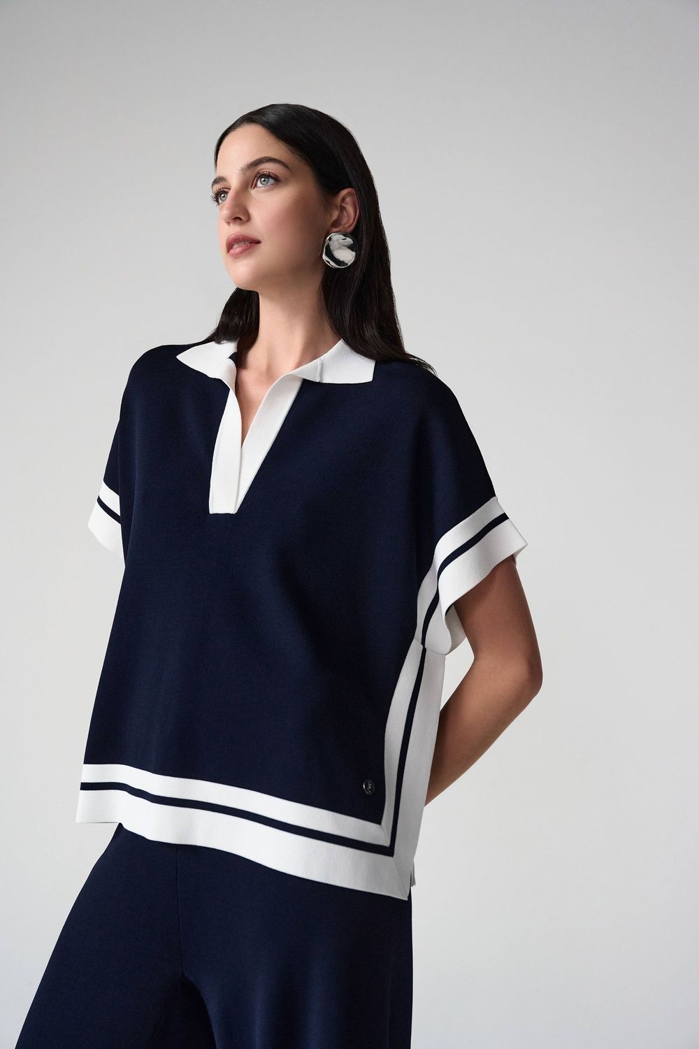 Joseph Ribkoff Viscose Blend Boxy Long Sleeve Sweater With Stripe Detail 261941