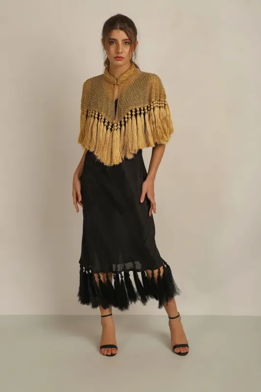Anannasa Zaza Beaded Tassel Cape -Gold Anannasa Zaza Beaded Tassel Cape -Gold