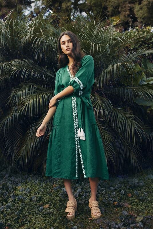 Loobie's Story Palm Green Maya Midi dress LB3177 Loobie's Story Palm Green Maya Midi dress LB3177
