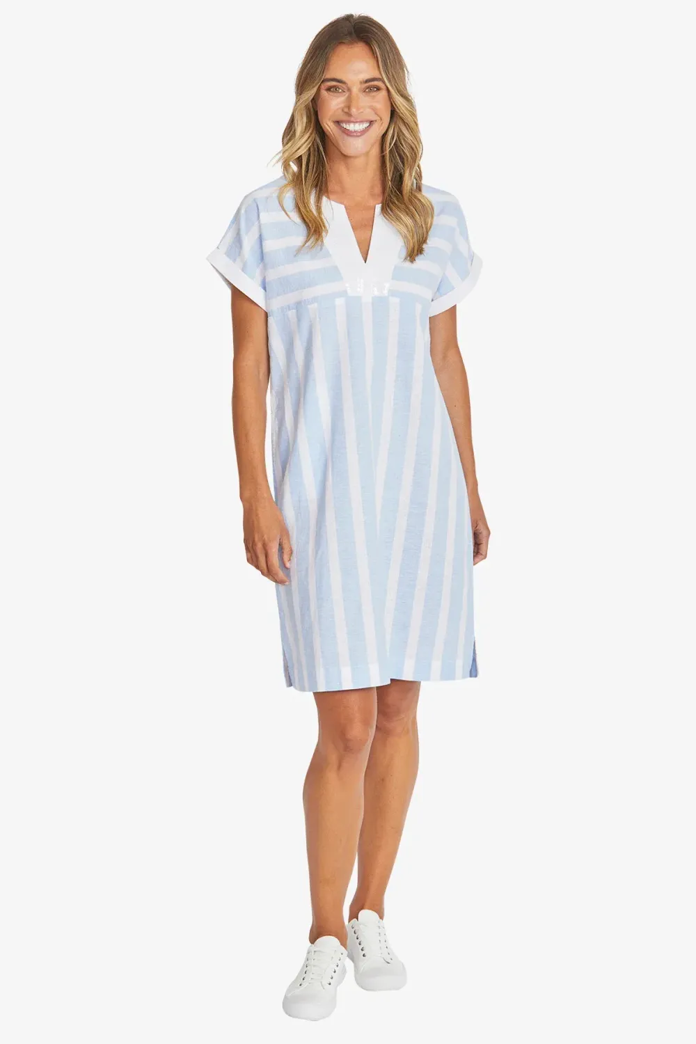 Ping Pong White/Sky Miranda Stripe Dress