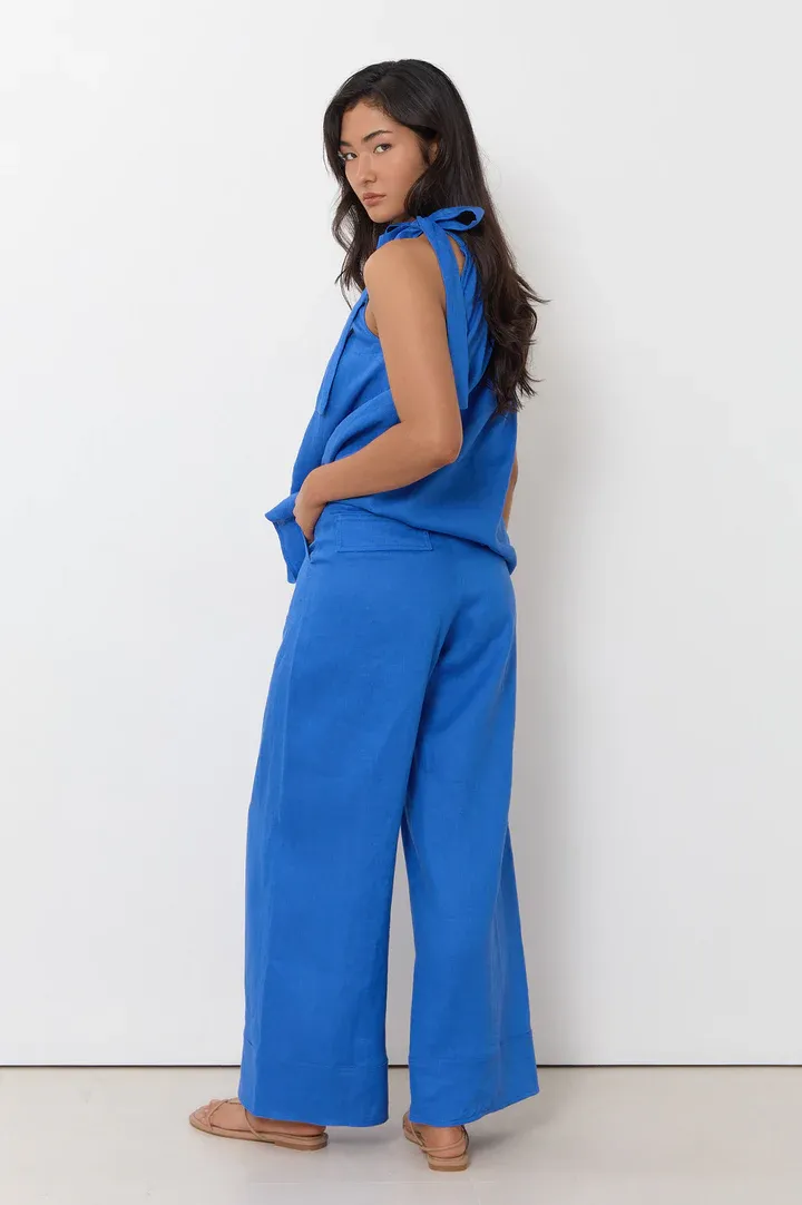 Adorne Avalon Wide Leg Linen Pant Blue