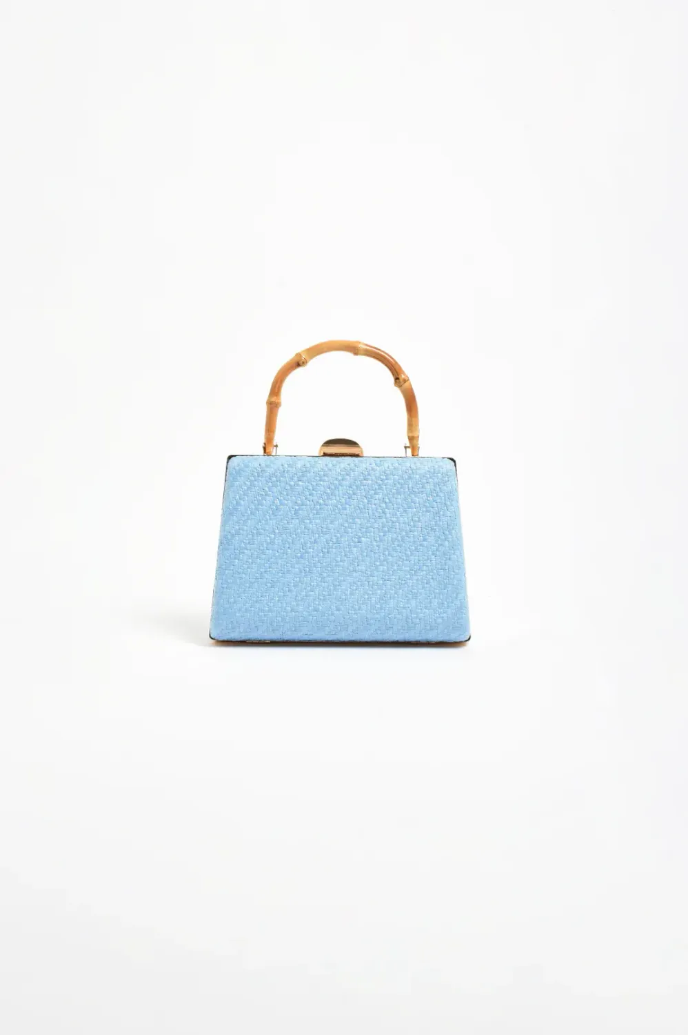 Adorne Bamboo Handle Woven Bag Blue