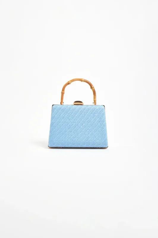 Adorne Bamboo Handle Woven Bag Blue Adorne Bamboo Handle Woven Bag Blue