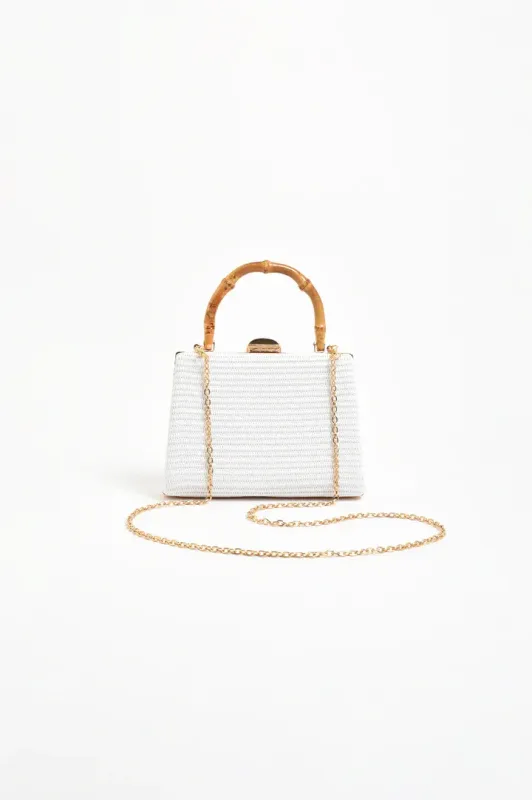 Adorne Bamboo Handle Woven Bag White Adorne Bamboo Handle Woven Bag White
