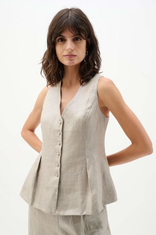 Joseph Ribkoff Foiled Linen Peplum Vest 262944