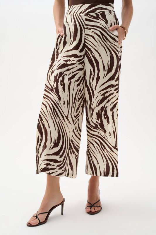 Joseph Ribkoff  Linen Blend Animal Print Culotte Pants With Pleats 262946