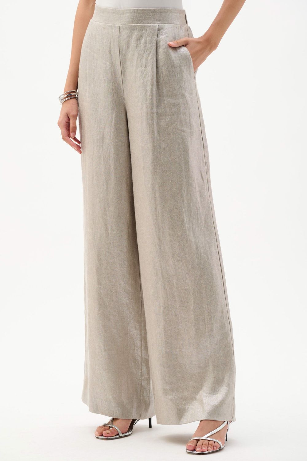 Joseph Ribkoff Foiled Linen Pull-On Wide Leg Pants 262947
