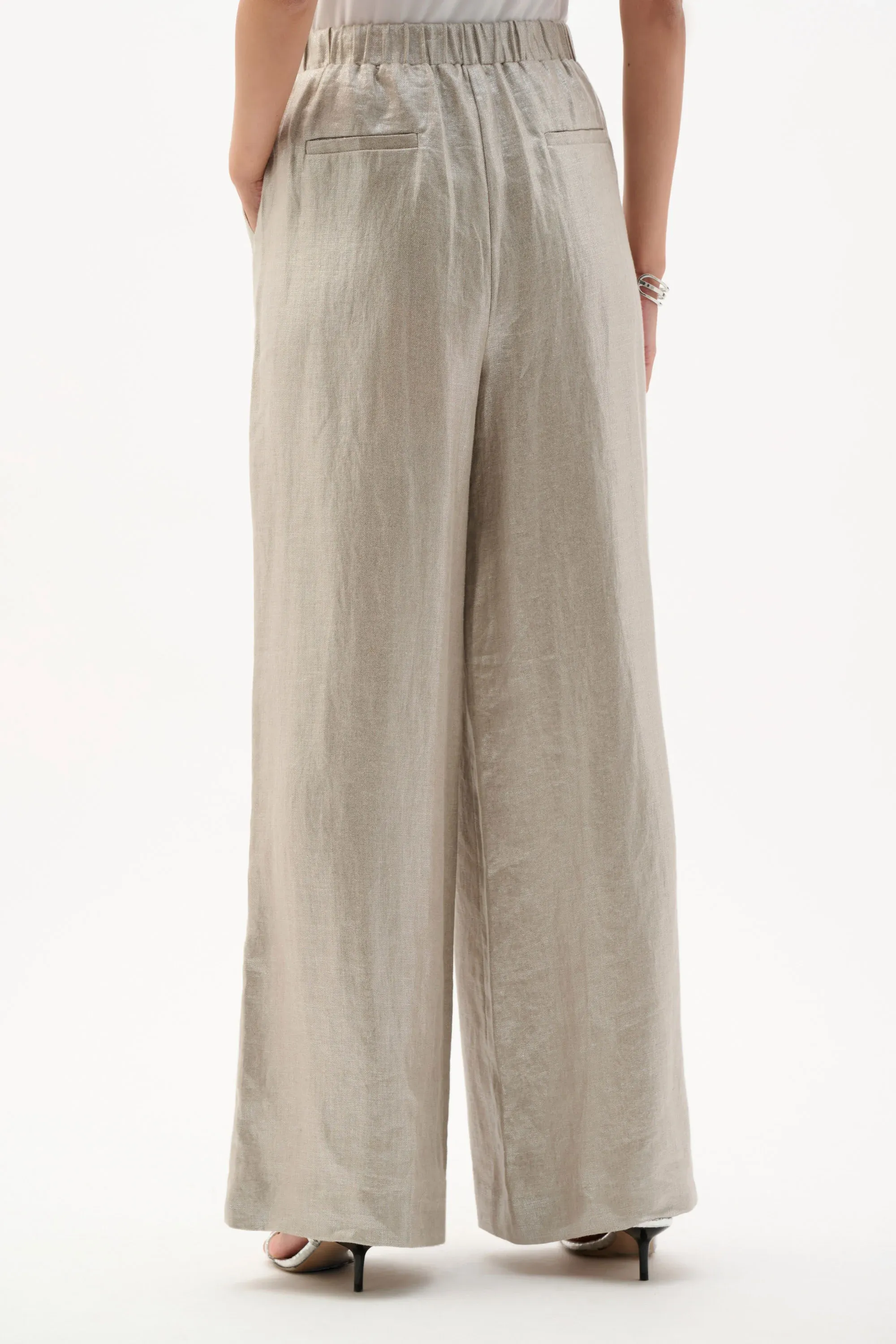 Joseph Ribkoff Foiled Linen Pull-On Wide Leg Pants 262947