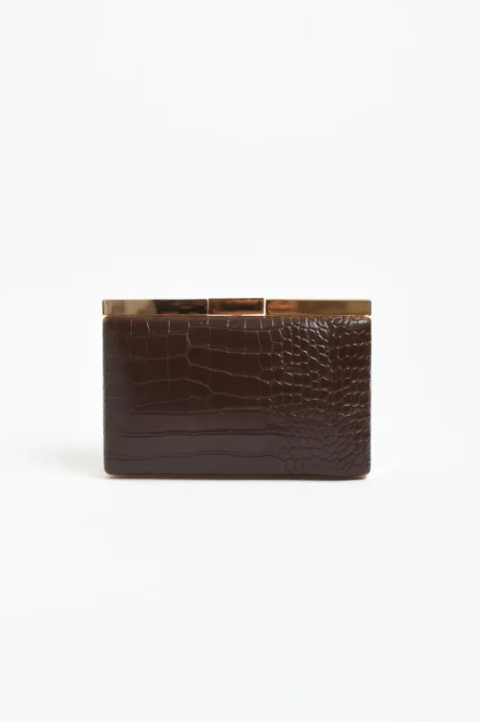 Adorne Savina Croc Structured Clutch Chocolate