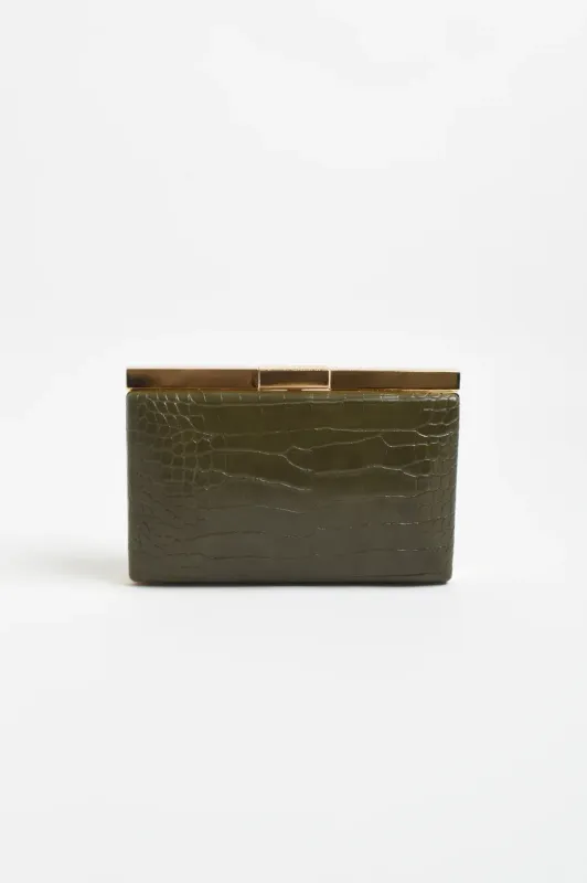 Adorne Savina Croc Structured Clutch Khaki