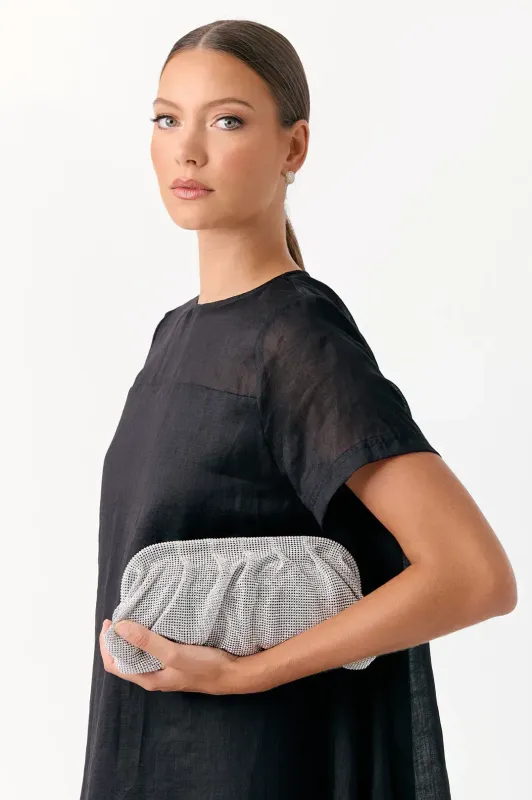 Adorne Selena Rhinestone Dumpling Clutch (Crystal)