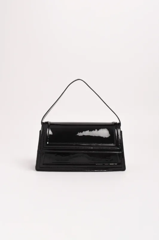 Adorne Ava High Shine Structured Small Bag Black