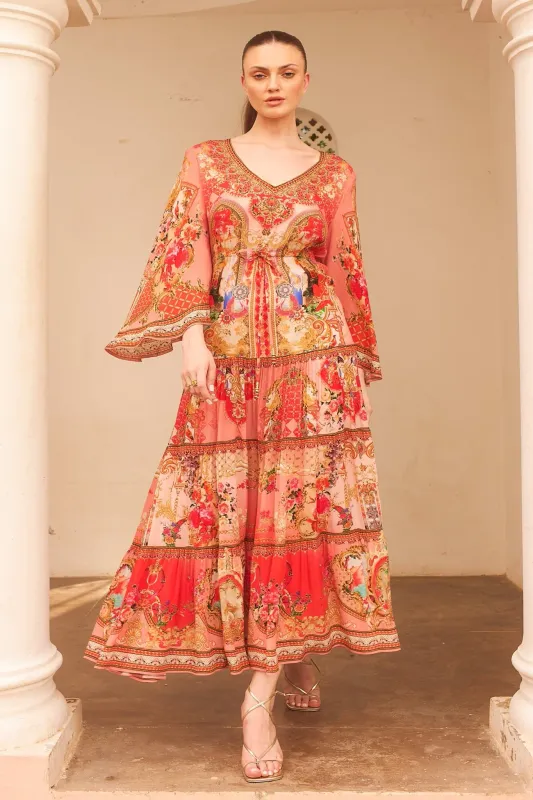 CZARINA Pink castle vn 3 tier maxi dress