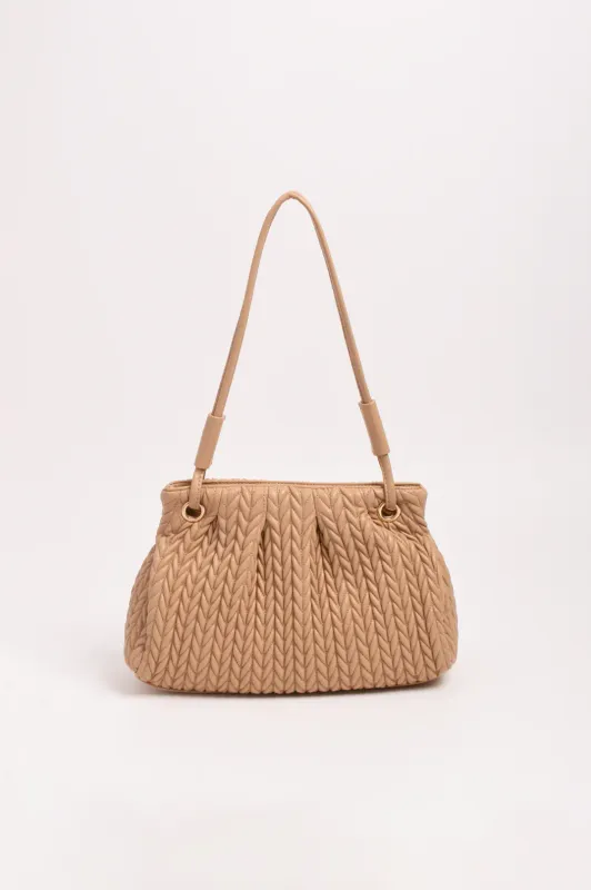 Adorne Mina Textured Gathered Handbag Camel