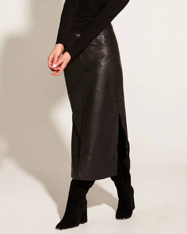 Underground 100% Leather High Waist Straight Midi Skirt - Black Underground 100% Leather High Waist Straight Midi Skirt - Black