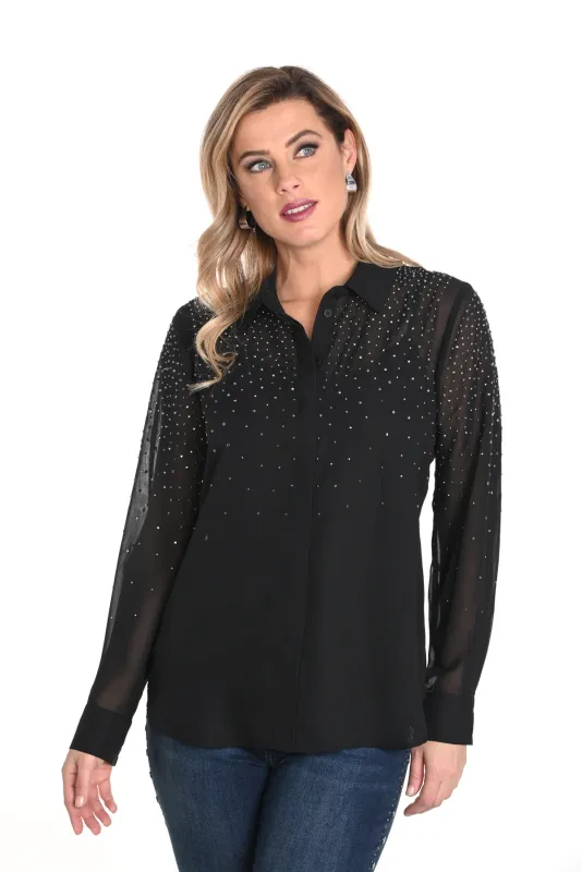 Frank Lyman 243414U Black Woven Blouse