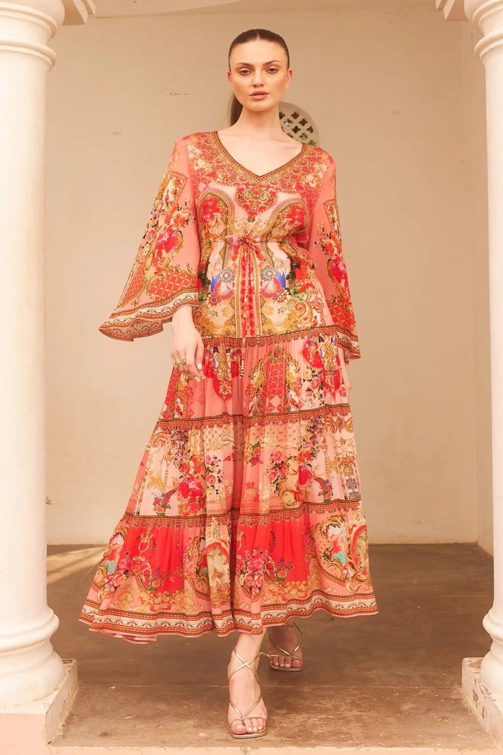 CZARINA Pink castle vn 3 tier maxi dress