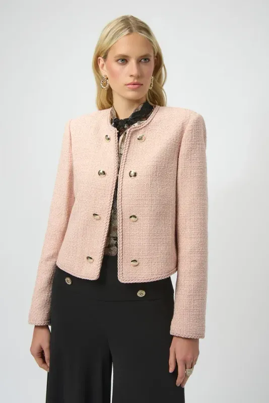 Joseph Ribkoff Boucle Collarless Jacket Rose 254903 Joseph Ribkoff Boucle Collarless Jacket Rose 254903