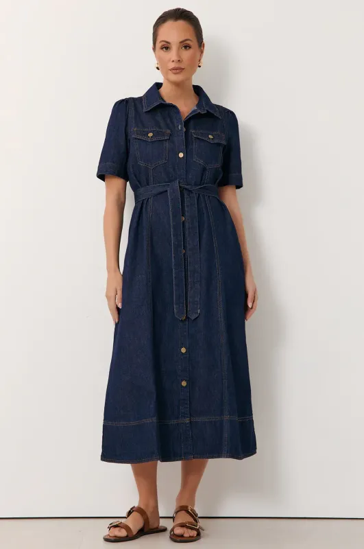 Adorne Ali Midi Denim Shirt Dress AJD2086DARK Adorne Ali Midi Denim Shirt Dress AJD2086DARK