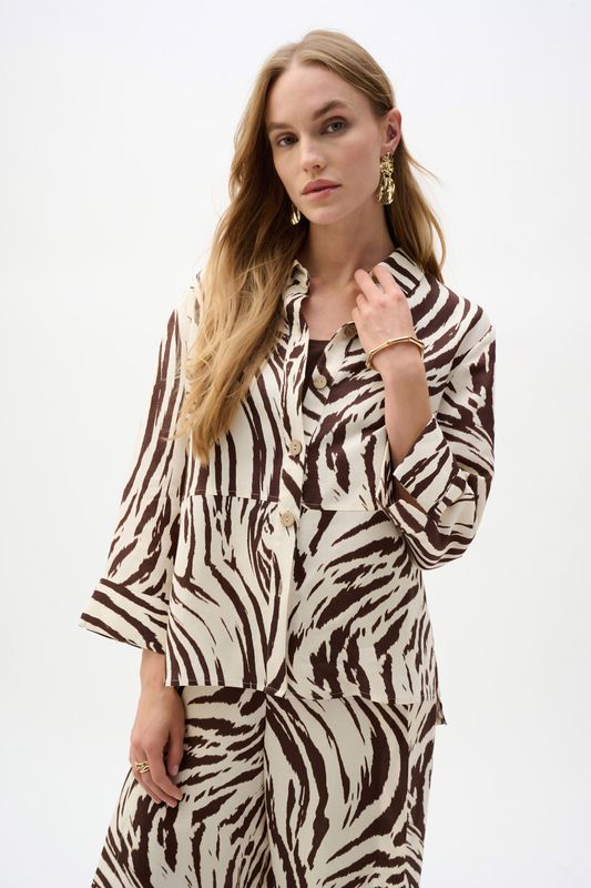 Joseph Ribkoff  Linen Blend Animal Print A-Line Blouse 262943