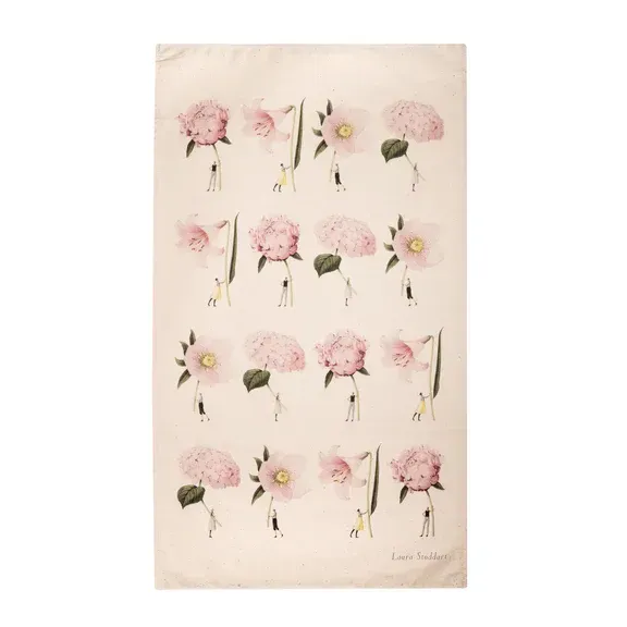 Laura Stoddart Pink Blooms Linen Tea Towel Pink Blooms