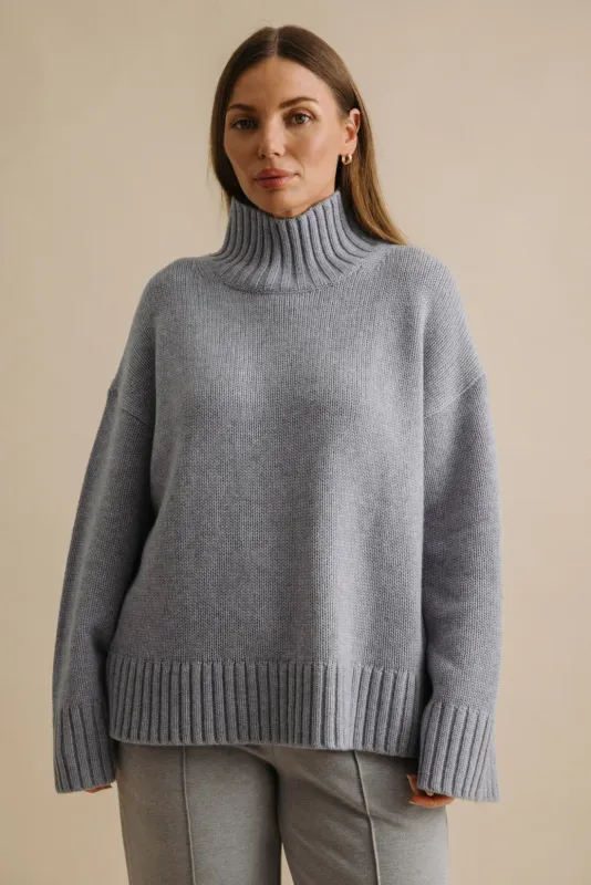 Talamaya Elevate Mock Merino Cashmere Pullover  Ocean TALWO62