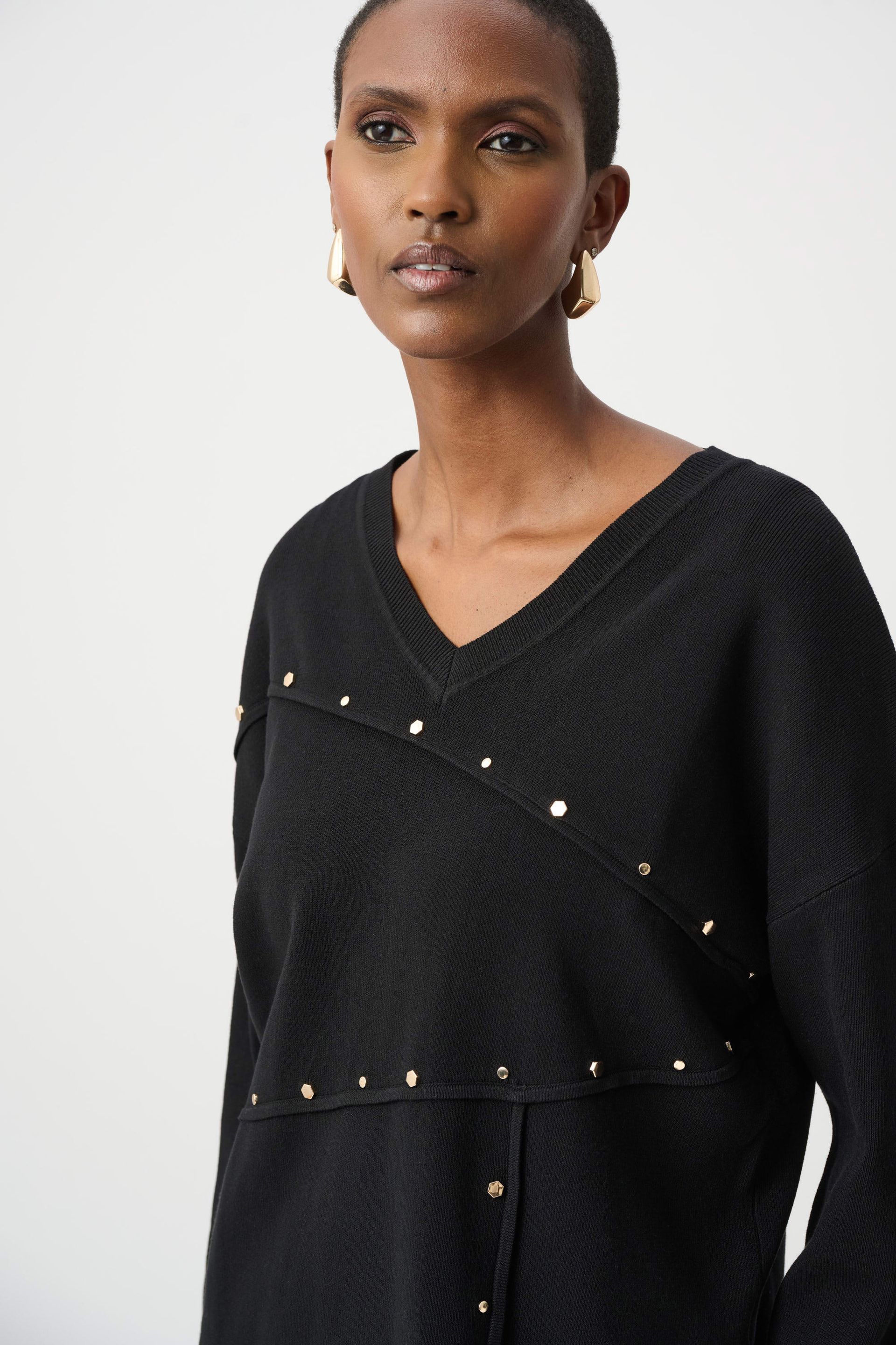 Joseph Ribkoff Asymmetric Sweater With Metal Stud Detail 263961