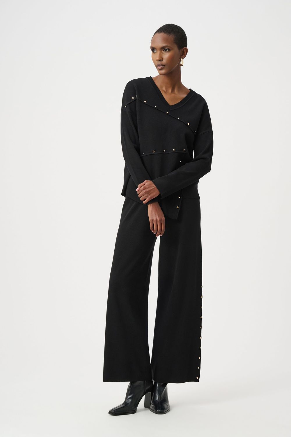 Joseph Ribkoff Asymmetric Sweater With Metal Stud Detail 263961