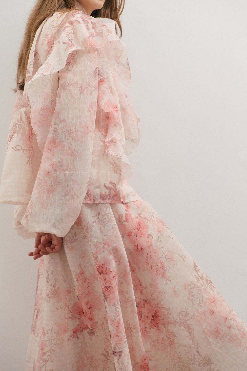 MAEVARII Chloe Ruffle Bow Blouse Floating Frost Flowers MAE1099