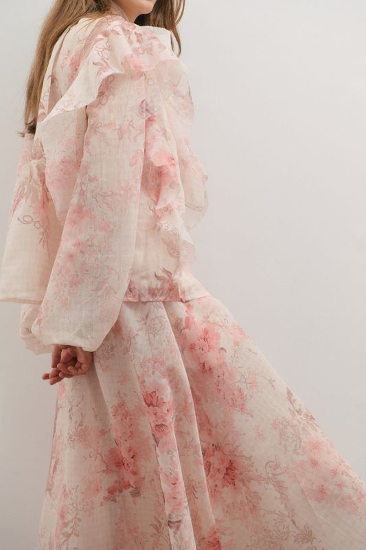 MAEVARII Chloe Ruffle Bow Blouse Floating Frost Flowers MAE1099