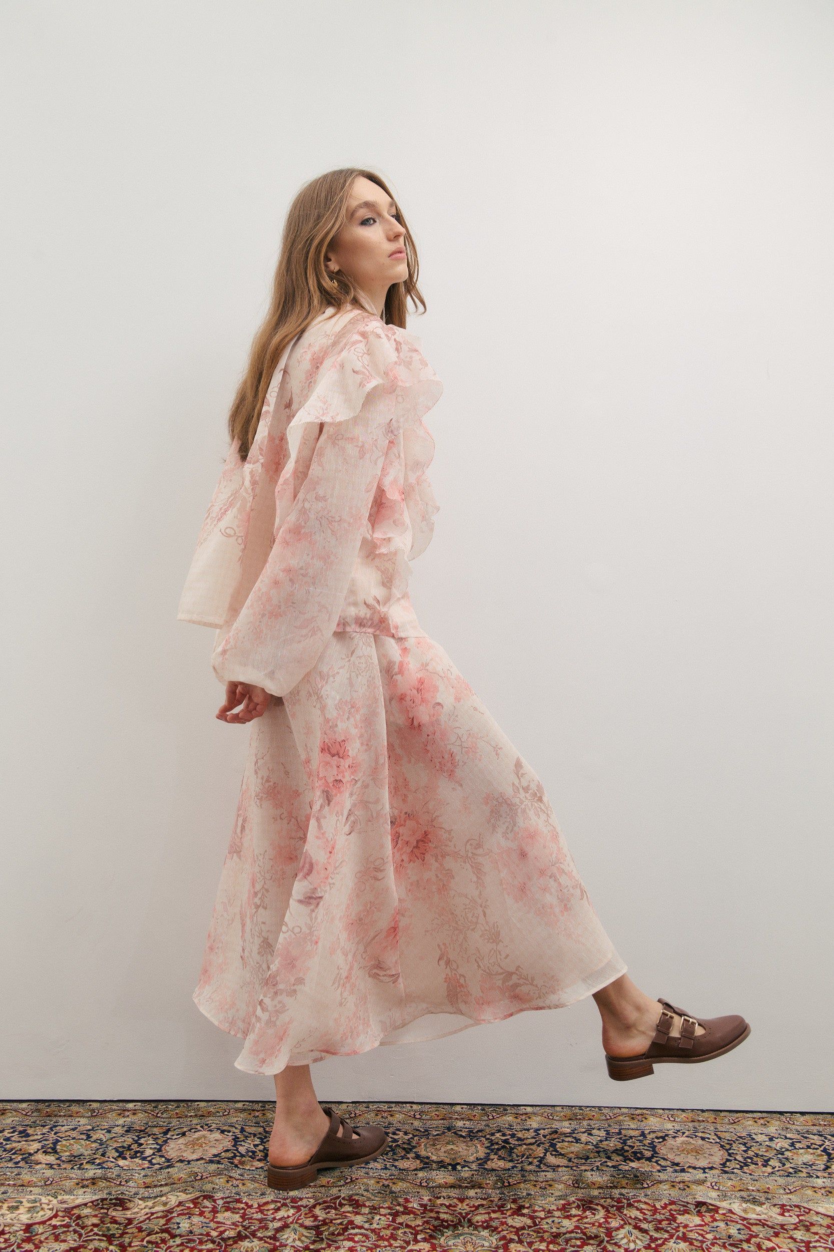 MAEVARII  Chloe Maxi Skirt Floating Frost Flowers MAE1100