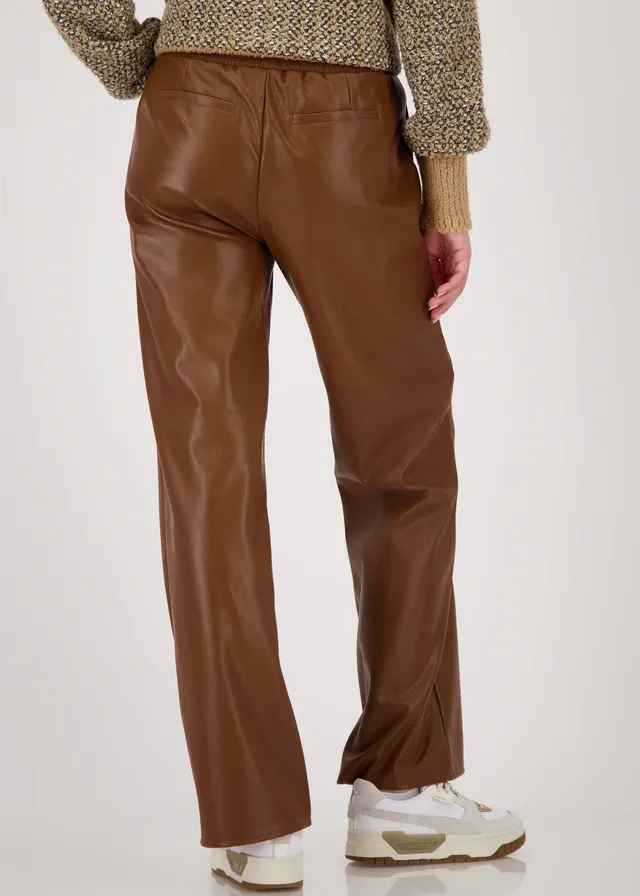Monari Straight Leg Brown Faux Leather Pants 809270
